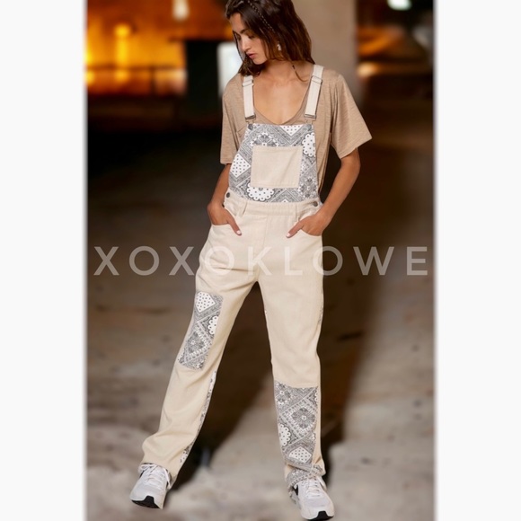 POL Retro 90s Paisley Patchwork Denim Overalls Relaxed Fit - Picture 1 of 12